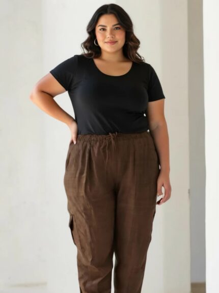 Calça Jogger Feminina Plus Size Linho Social