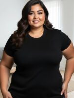 Blusa Feminina Plus Size Canelada Manga Curta - Imagem 2