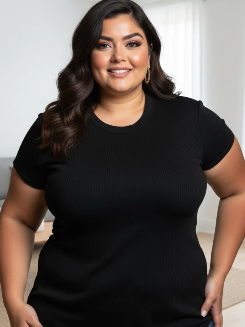 15 Blusa Feminina Plus Size Canelada Manga Curta - Imagem 1