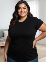 Blusa Feminina Plus Size Canelada Manga Curta - Imagem 3