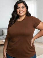 Blusa Feminina Plus Size Canelada Manga Curta - Imagem 5