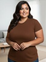 Blusa Feminina Plus Size Canelada Manga Curta - Imagem 6