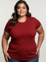 Blusa Feminina Plus Size Canelada Manga Curta - Imagem 8