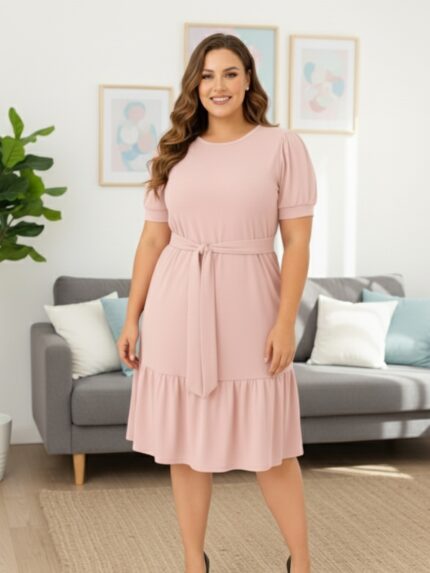 Vestido Feminino Plus Size - Rosa Bebê